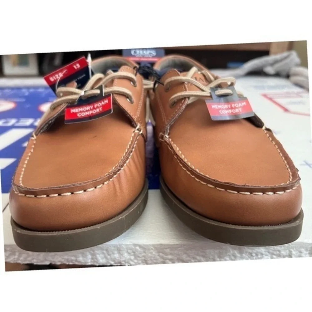 Chaps Benny Mens Boat Shoes Tan Brown Memory Foam Loafers Size‎ 13 NEW